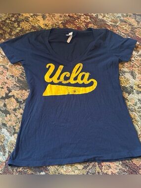 TLC Navy V-Neck UCLA Logo Tee with Yellow Script
